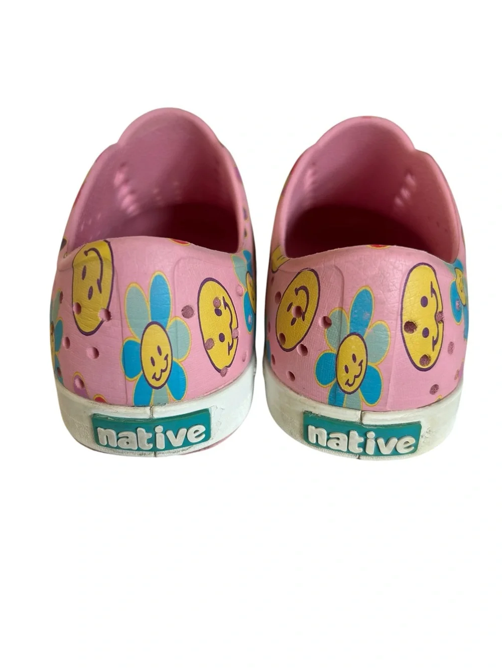 Native Jefferson Kids Pink Smiley Face Daisy Design Slip-On Shoes Size C11